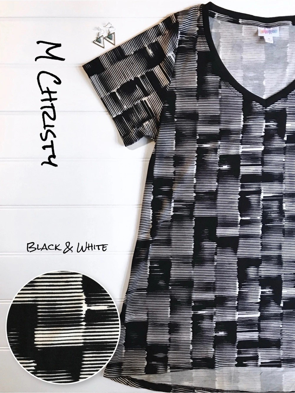 NWT LuLaRoe Christy T Abstract Black & White Short Sleeve Tee
